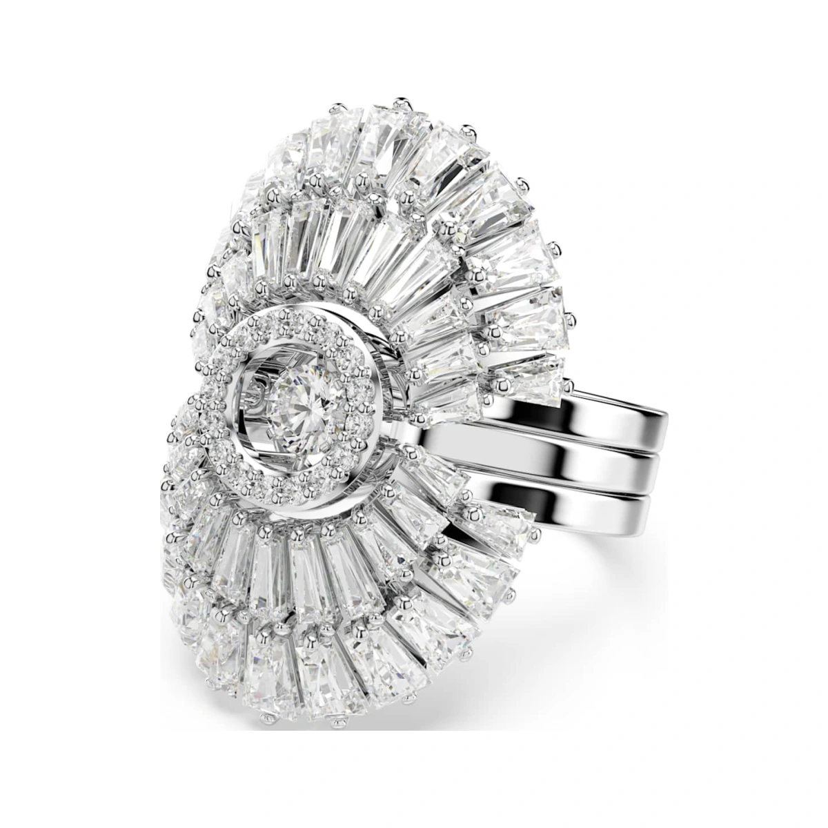 Idyllia ring, Set (3), Mixed cuts, Shell, White, Rhodium plated