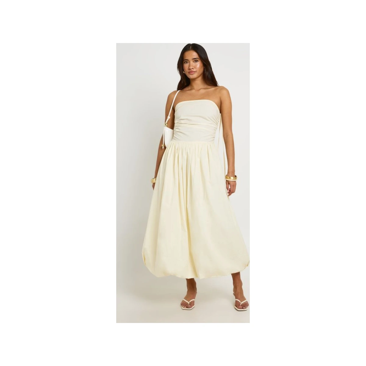 Boohoo Womens Cotton Poplin Ruched Puff Ball Midi Dess - Yellow