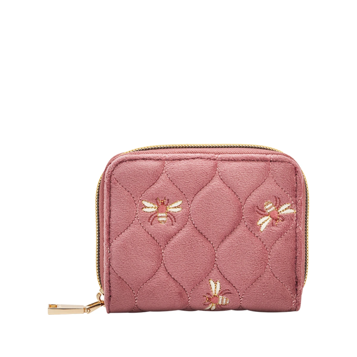 Fable England Quilted Bee Embroidered Small Purse in Rose Pink Velvet | Women's Purse