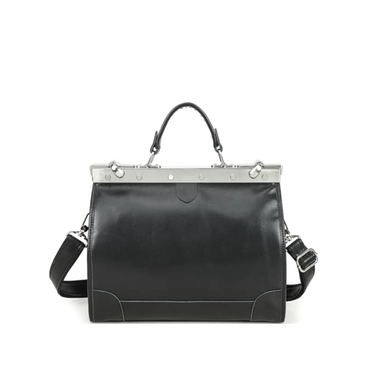 CONTACTS Full Grain Leather Doctor Bag Purse for Women Top Handle Handbag Vintage Satchel Shoulder Bag Tote Bag with Metal Clasp Frame