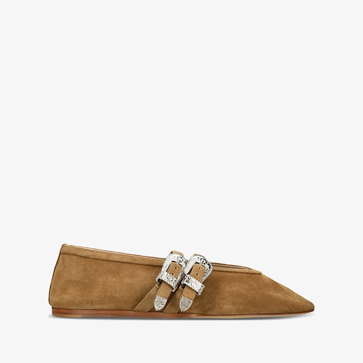Womens Claudia Double-Strap Suede Flats