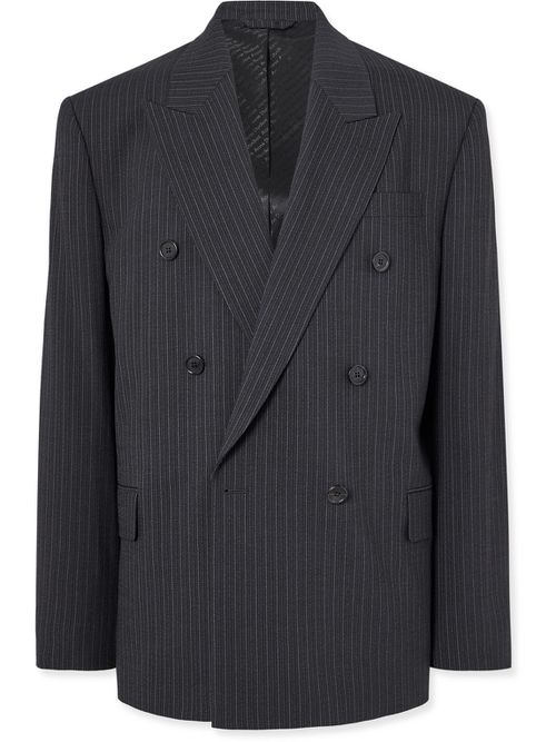 Jarvel Double-Breasted Pinstriped Wool-Blend Suit Jacket