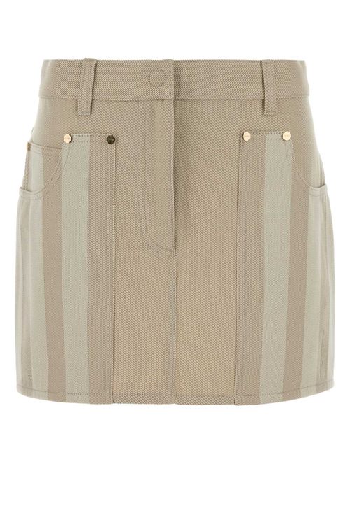 Diagonal Twill Cotton Skirt — Beige