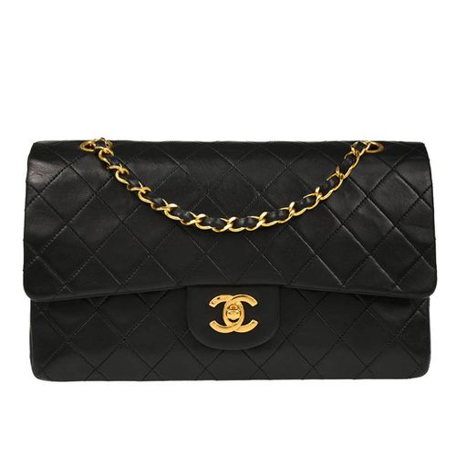 Chanel Vintage Classic Double Flap Bag Black Calfskin Handbag Pre-Owned