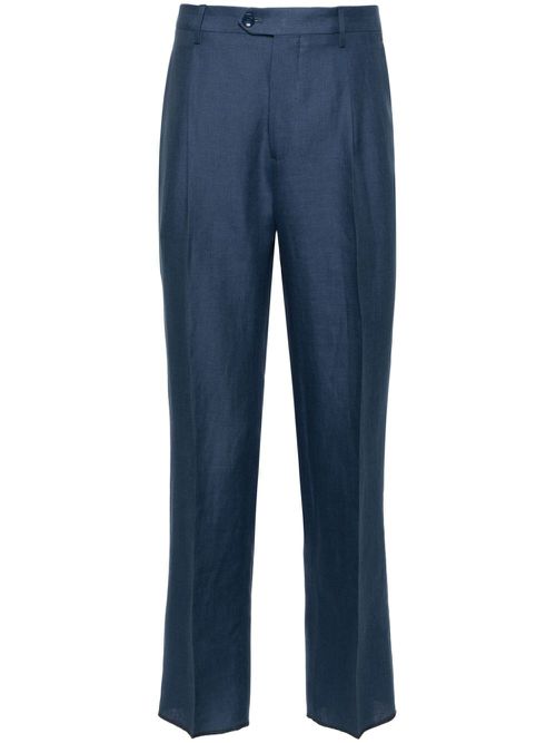 Tapered linen-blend trousers - Blue