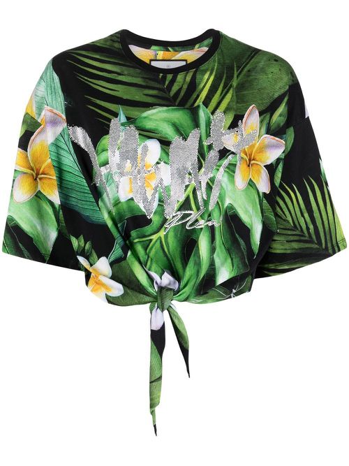 Hawaiian print cropped T-shirt - Green