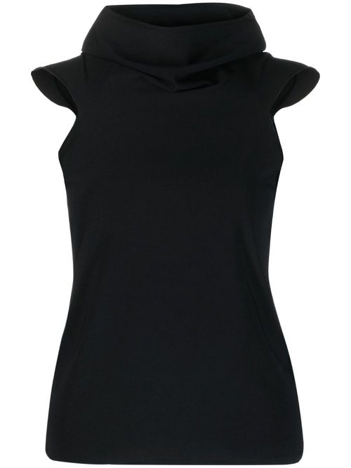 Cowl-neck short-sleeve knitted top - Black