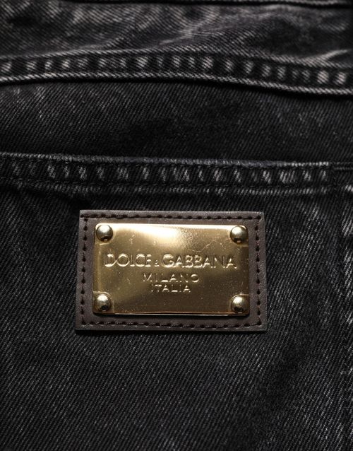 Distressed Cotton Straight Jeans — Black