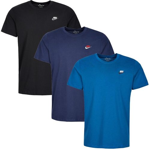Nike 3 Pack Sportswear Mens Club T Shirt - Black/Blue/Blue - Multicolour Cotton - Sma
