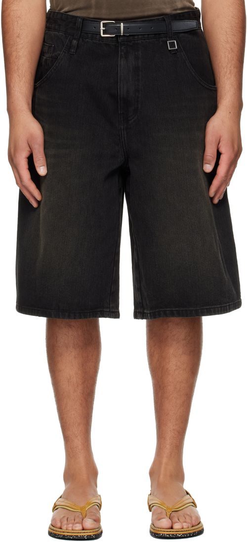Black Belted Denim Shorts