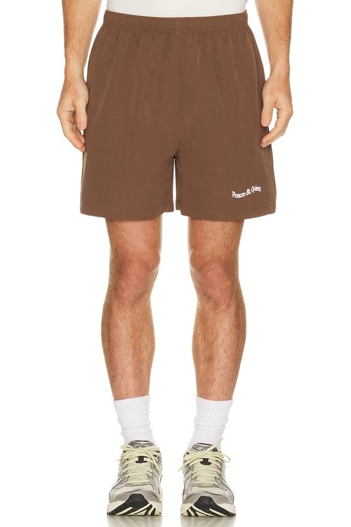 Museum of Peace and Quiet Wordmark Seersucker Shorts in Brown - Brown. M also in L