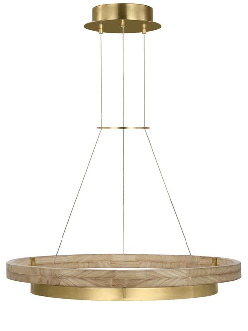Grace 1-Light LED Chandelier in Hand Rubbed Antique Brass with Natural Oak