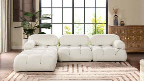 Marcel Bubble Boucle Modular 4-Piece Reversible Sectional Sofa, Ivory White