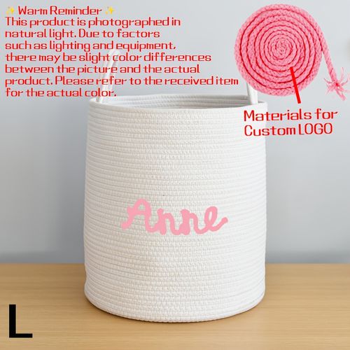 TEMU Personalized Name Customizable Woven Storage Basket With Handle, Durable And For Blanket & Laundry Organization | Textured Design | Customizable