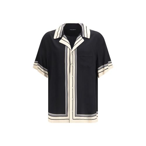 Silk with Logo and Striped Trim Shirt — Black