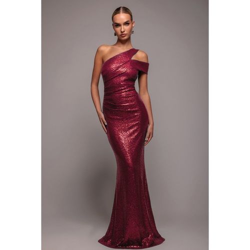 Goddiva One Shoulder Sequin Evening Maxi - Wine