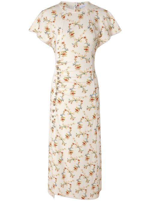 Floral-print ruched midi dress - Neutrals