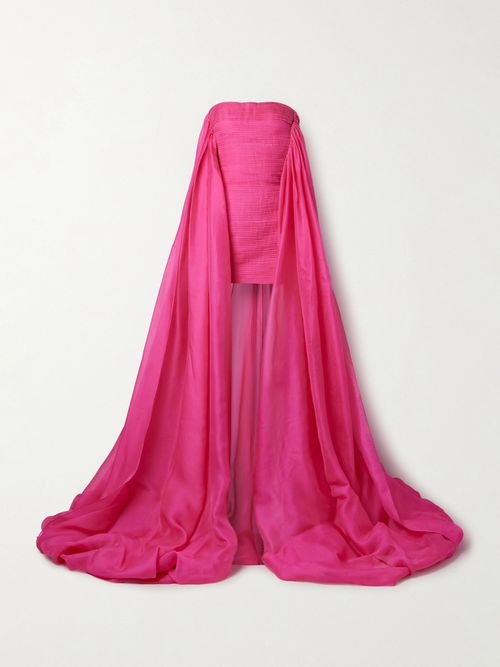 Strapless Cape-effect Pintucked Silk-crepe And Organza Mini Dress - Pink