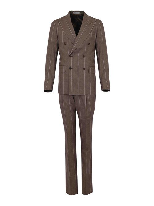 Brown striped linen and wool blend dress
