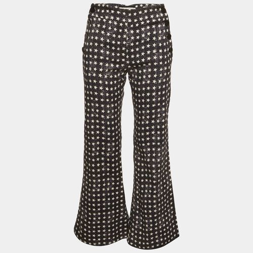 Black Star Print Denim Wide Leg Pants