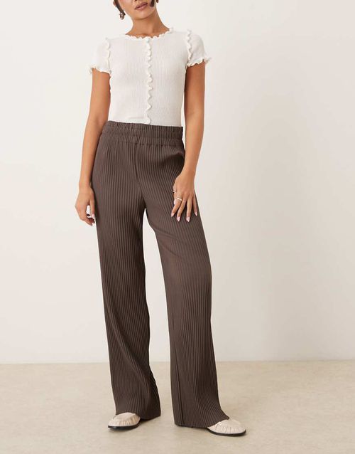 Plisse wide leg trousers in chocolate brown
