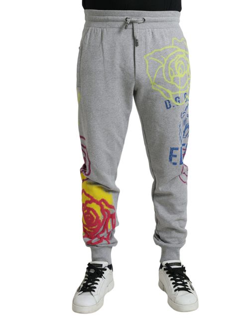Graffiti-Print Cotton Joggers — Gray