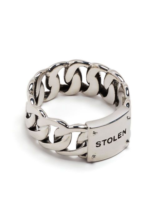 Engraved curb-chain ring - Silver