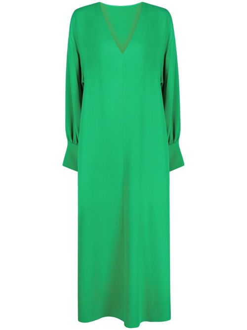 V-neck long-length dress - Green