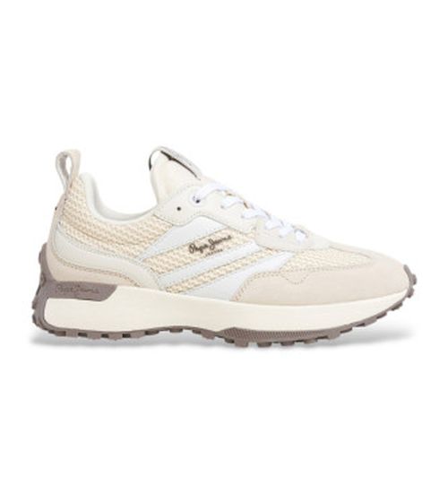 Pepe Jeans for woman. PLS60041 Off-white Lucky leather trainers (39), Beige, Flat, Laces, Casual