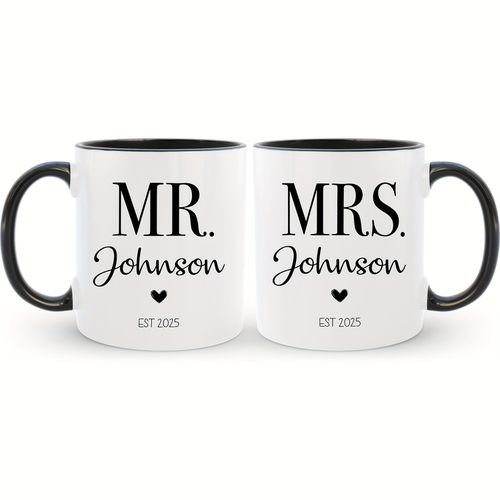 TEMU Custom Coffee Mug Set | Personalized Couple Gift For Engagement, Wedding, Anniversary, Valentine's Day | Custom Name Ceramic Tea Cup | White