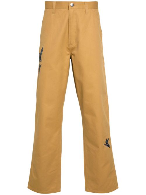 Ducks-embroidered straight-leg trousers - Yellow
