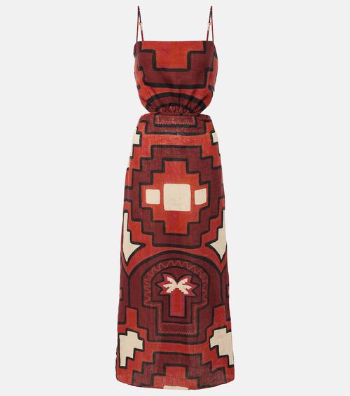 Johanna Ortiz Printed cutout linen midi dress