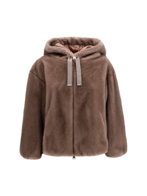 Eco-Fur Hooded Jacket — Brown