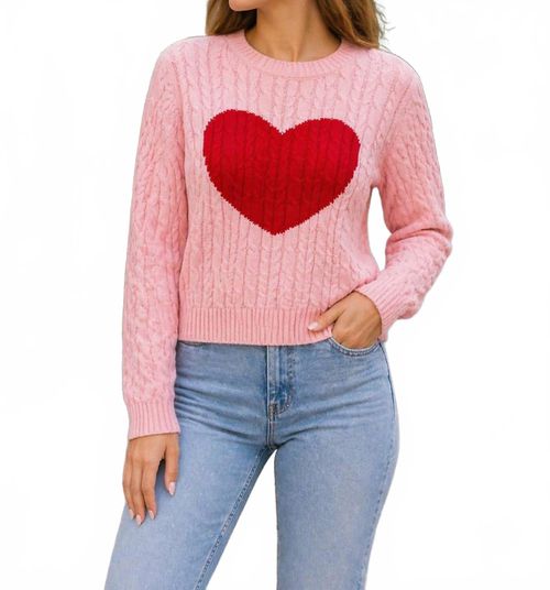 Heart Cable Sweater In Pink
