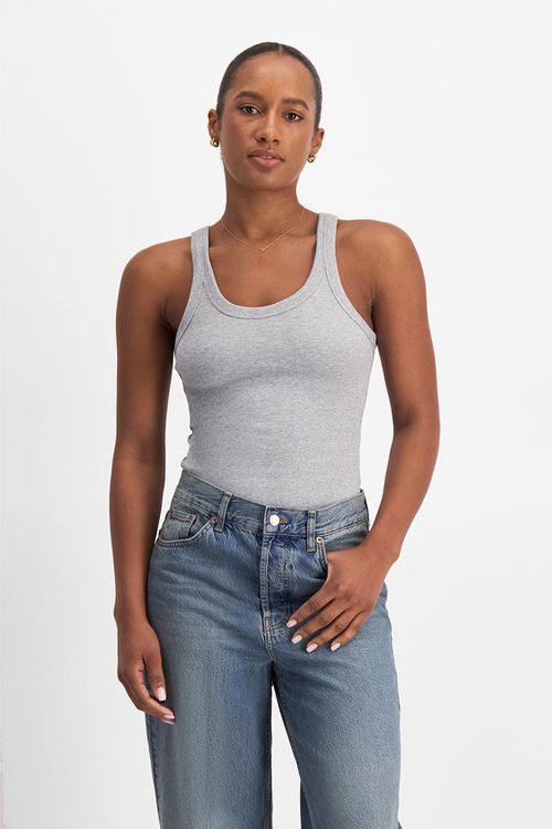 Women's Organic Cotton Rib Scoop Tank Top in Electric Marle