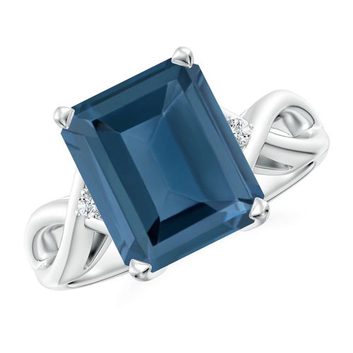 Angara 5.6 Carats Emerald Cut London Blue Topaz Twist Shank Statement Ring in Platinum