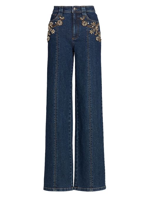 Women's Cami Crystal Ivy-Embellished High-Rise Straight-Leg Jeans - Fontaine Multi
