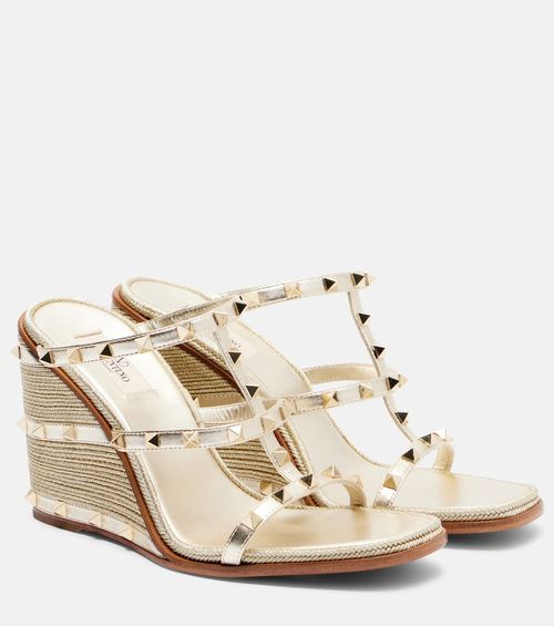 Rockstud metallic leather espadrille wedges