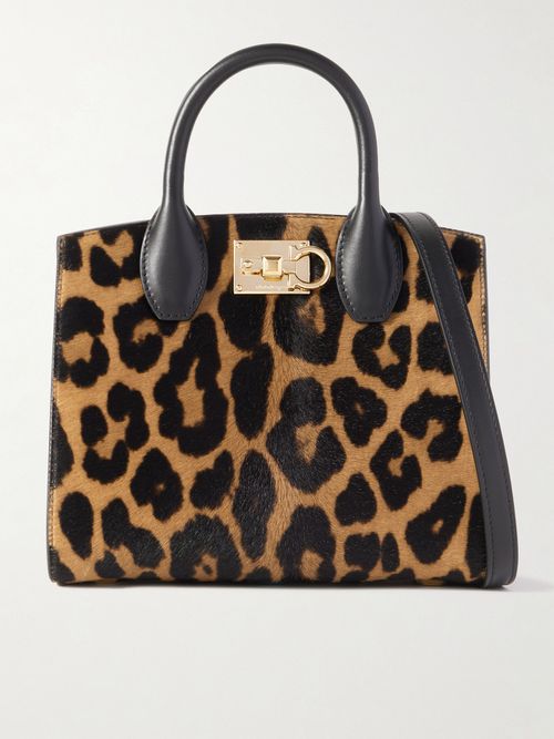 The Studio Box Leather-trimmed Leopard-print Calf Hair Tote