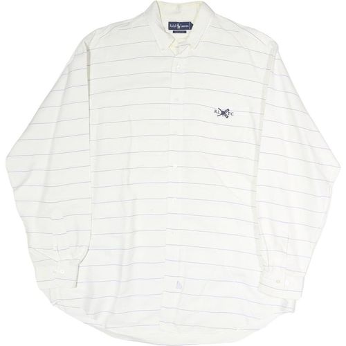 RALPH LAUREN Mens White & Blue Stripe Shirt XL Button Down Collar Cotton