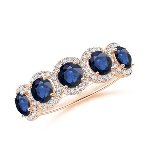 Angara 1.65 Carats Half Eternity Five-Stone Sapphire Halo Ring in 14K Rose Gold