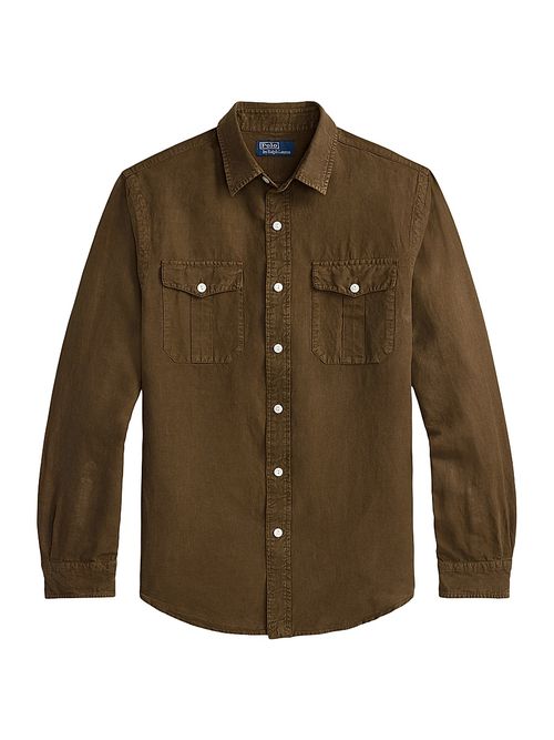 Men's Linen-Silk Canvas Utility Shirt - Chestnut