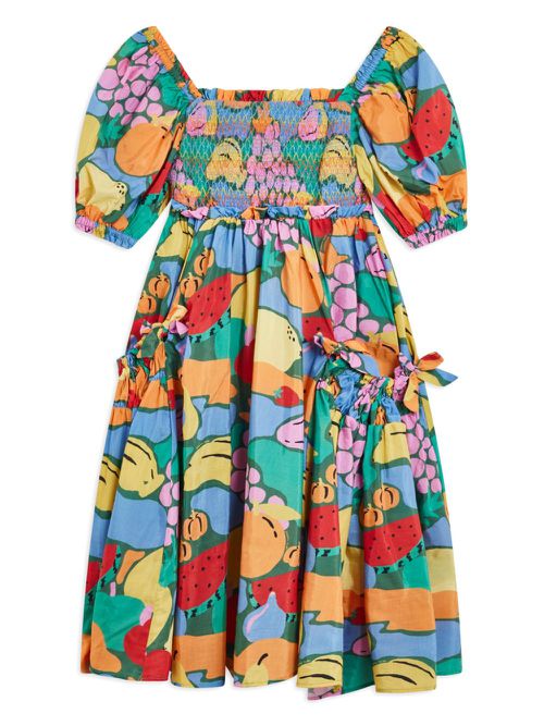 Bow-detail fruit-print dress - Green