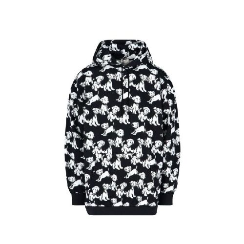 Dog-Print Cotton Hoodie — Black