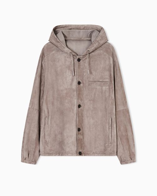 Goat suede blouson with hood