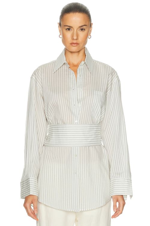 Rohe Silk Belted Top in Fine Stripe - White. 36 also , 38