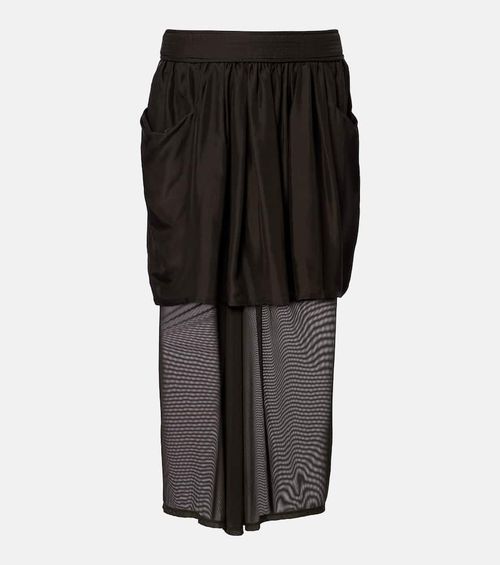 Draped semi-sheer silk midi skirt