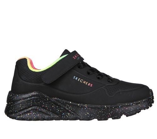 Skechers Girls UNO Lite - Rainbow Specks Sneaker in Black, 11, Machine Washable