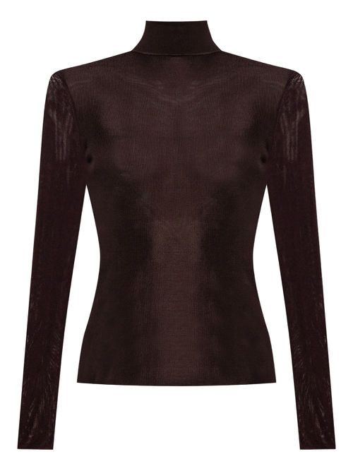 Ribbed turtleneck top - Brown