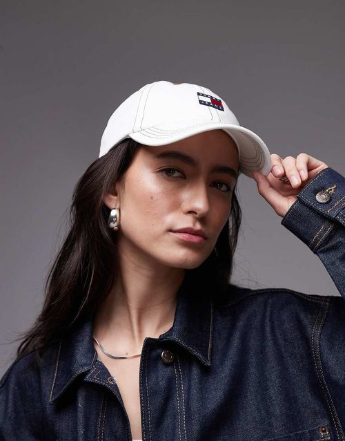 Tommy Jeans heritage flag cap in ecru denim-White